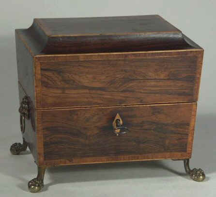 A Rare Rosewood Tea chest with twin cut crystal canisters Circa 1810