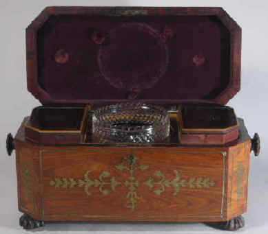Octagonal Regency Kingwood Tea Chest with Brass inlay Circa 1810.