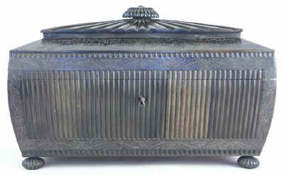 An important and monumental Anglo Indian Vizagapatam black buffalo horn tea chest Circa 1835.
