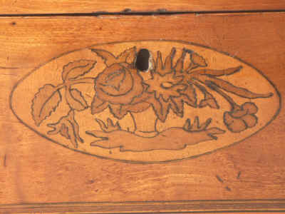 A three compartment inlaid  satin-birch tea caddy marquetry  depicting fruit  Circa 1795