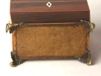 A  Regency shaped rosewood caddy with pyramided top with  brass  side handlesand feet Circa 1830