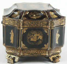 Chinese Export Lacquer Tea Caddy with Gold Decoration Circa 1835. tcchlafig03.jpg (54048 bytes)