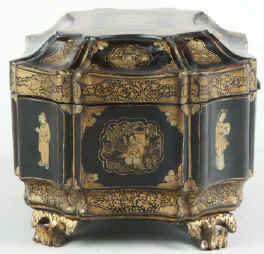 Chinese Export Lacquer Tea Caddy with Gold Decoration Circa 1835. tcchlafig05.jpg (66978 bytes)