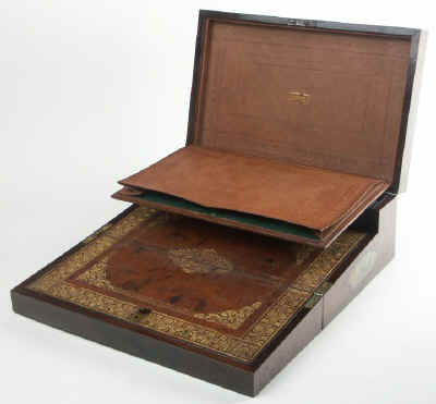 A Very Fine  Important and extremely Rare Brass inlaid  Rosewood Writing Box Circa 1810 by Bayley's of London. wbbaily08.jpg (70548 bytes)