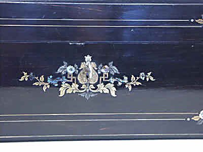 A Very Fine Writing Box Veneered with Ebony and Inlaid with metal and Abalone shell by Hausburg of Liverpool Circa 1850.