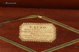 Brass edged and inlayed kingwood veneered writing box by T Lund, with Bramah type lock, 