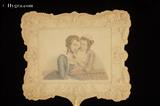 Ref:120fs: Antique embossed paper Face Screen with a picture of two young women in pencil and watercolour.-1830- more details