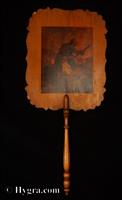 Ref:125fs: Antique wooden Face Screen with transfers of Greek warriors.1825  more details