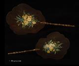 Ref:158fs: Pair of Antique Face Screens in wood painted with flowers. C.1860.  more details