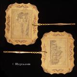 Ref:164fs: Pair of Antique Face Screens in paper with decoupage decoration and watercolour drawings. C. 1810. -  more details
