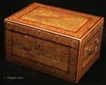 663TC: Important high quality Chinese Export Lacquer Tea Chest of  decorated with scenes which are significant both in trading terms and in Sino-European relations and art. Circa 1900. 