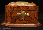 686TC: Victorian  two compartment Tea Caddy of complex shape  with eight sides and domed top, in burr walnut with gilded brass and malachite mounts by Stephenson, 99 Oxford Street. London  circa 1880. 