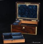 Antique Figured Rosewood Box with Rounded Edges and Lift-Out Tray, Circa 1840 