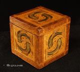 882TC: Antique Sycamore and Bird's Eye Maple tea caddy with inlay depicting Carp circa 1850 