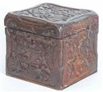 TC156: A  tea caddy of cube form with the top and sides deeply carved depicting trailing oak leaves and acorns.  Circa 1880. 