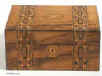 Victorian walnut veneered box inlaid in strips of geometric marquetry circa 1880.