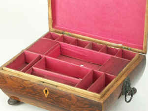 A early nineteenth century Tunbridge ware shaped Rosewood  box with  tray, circa 1815. Enlarge Picture