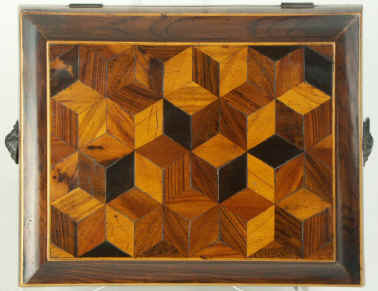 A early nineteenth century Tunbridge ware shaped Rosewood  box with  tray, circa 1815. Enlarge Picture