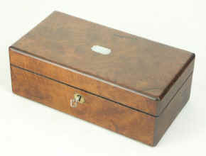 Figured walnut box  with finely fitted jewellery tray Circa 1850. Enlarge Picture