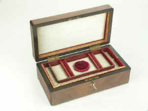 Figured walnut box  with finely fitted jewellery tray Circa 1850. Enlarge Picture