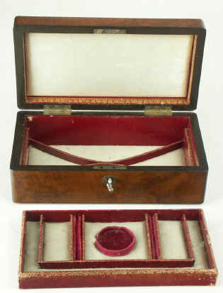 Figured walnut box  with finely fitted jewellery tray Circa 1850. Enlarge Picture