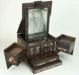 Antique hardwood Chinese mirror box with mother of pearl inlay circa 1810. Enlarge Picture