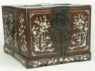 Antique hardwood Chinese mirror box with mother of pearl inlay circa 1810. Enlarge Picture