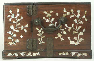 Antique hardwood Chinese mirror box with mother of pearl inlay circa 1810. Enlarge Picture