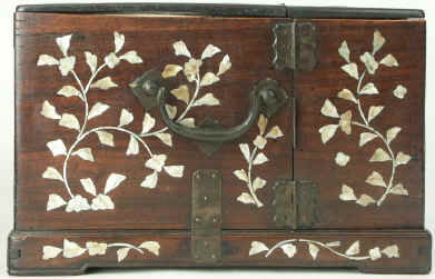 Antique hardwood Chinese mirror box with mother of pearl inlay circa 1810. Enlarge Picture