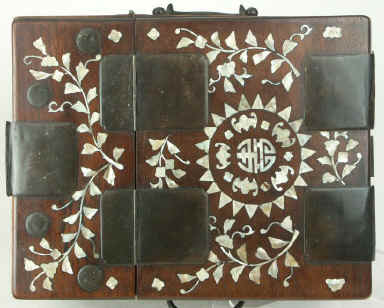 Antique hardwood Chinese mirror box with mother of pearl inlay circa 1810. Enlarge Picture