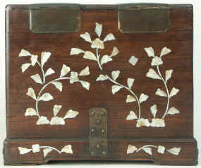 Antique hardwood Chinese mirror box with mother of pearl inlay circa 1810. Enlarge Picture