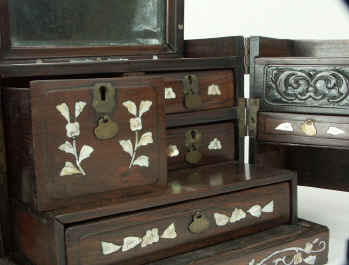 Antique hardwood Chinese mirror box with mother of pearl inlay circa 1810. Enlarge Picture