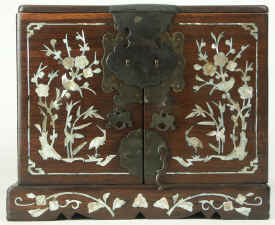 Antique hardwood Chinese mirror box with mother of pearl inlay circa 1810. Enlarge Picture