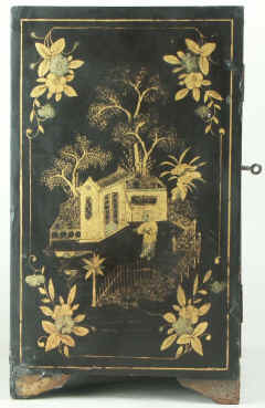 A Chinese Export Lacquer Table Cabinet with Gold Decoration Circa 1850. Enlarge Picture