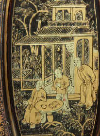 A Chinese Export Lacquer Table Cabinet with Gold Decoration Circa 1850. Enlarge Picture