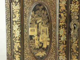 A Chinese Export Lacquer Table Cabinet with Gold Decoration Circa 1850. Enlarge Picture