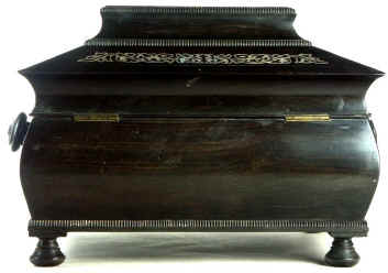 Dramatically Shaped Coromandel ebony box with Mother of pearl inlay,  circa 1835. Enlarge Picture