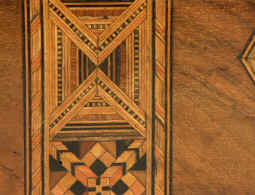 Victorian walnut veneered box inlaid in strips of geometric marquetry circa 1880  Enlarge Picture