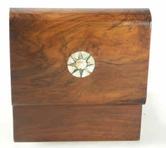 Victorian walnut veneered box inlaid with mother of pearl and and abalone circa 1880. Enlarge Picture