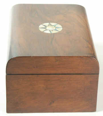 Victorian walnut veneered box inlaid with mother of pearl and and abalone circa 1880. Enlarge Picture