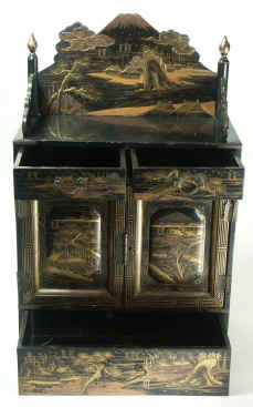 A Japanese Lacquered Table Cabinet Decorated with raised gold Circa 1870 Enlarge Picture