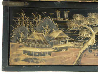 A Japanese Lacquered Table Cabinet Decorated with raised gold Circa 1870 Enlarge Picture