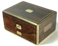 A Very High Quality Brass bound   Rosewood  Man's Dressing Box circa 1839 with silver and with a lower  drawer: Enlarge Picture