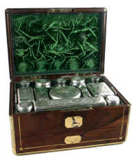 A Very High Quality Brass bound   Rosewood  Man's Dressing Box circa 1839 with silver and with a lower  drawer: Enlarge Picture
