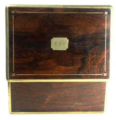 A Very High Quality Brass bound   Rosewood  Man's Dressing Box circa 1839 with silver and with a lower  drawer: Enlarge Picture 
