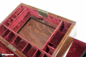 Exceptional kingwood and brass inlaid box circa 1820 with rare secret compartment.  Enlarge Picture