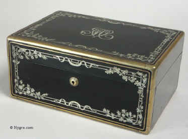 A elegant French brass bound box inlaid with chassed silver circa 1850.