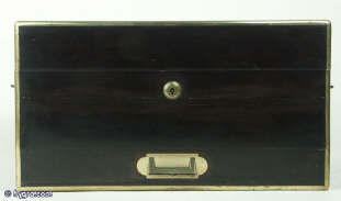 A coromandel ebony box with brass edging with a drawer and tray fited for jewelry circa 1860. Enlarge Picture