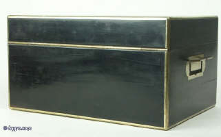 A coromandel ebony box with brass edging with a drawer and tray fited for jewelry circa 1860. Enlarge Picture