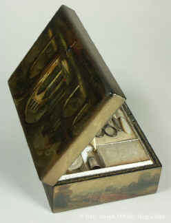 A painted Fully fitted Papier mch Sewing box Circa 1835. Enlarge Picture